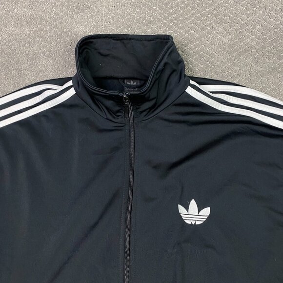 Vintage Y2K 2000s Adidas Track Jacket Men's XL Black 3 Stripes Trefoil Firebird - Picture 2 of 12